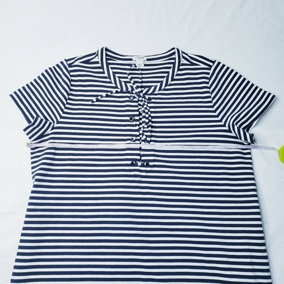 J. Crew Striped Lace Up Knit Dress Navy White Cotton - Picture 7 of 11